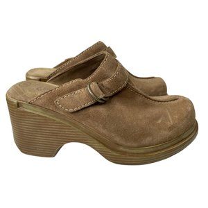 Vintage Lower East Side Women’s Tan Leather Suede Y2K Chunky Platform Mules Sz 7
